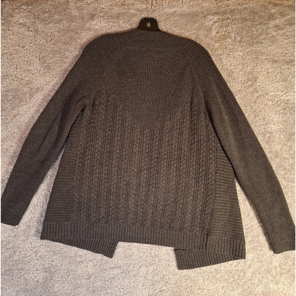 Tahari Womens Charcoal Gray 100% Merino Wool Open Front Cardigan Sweater Large - Picture 2 of 12